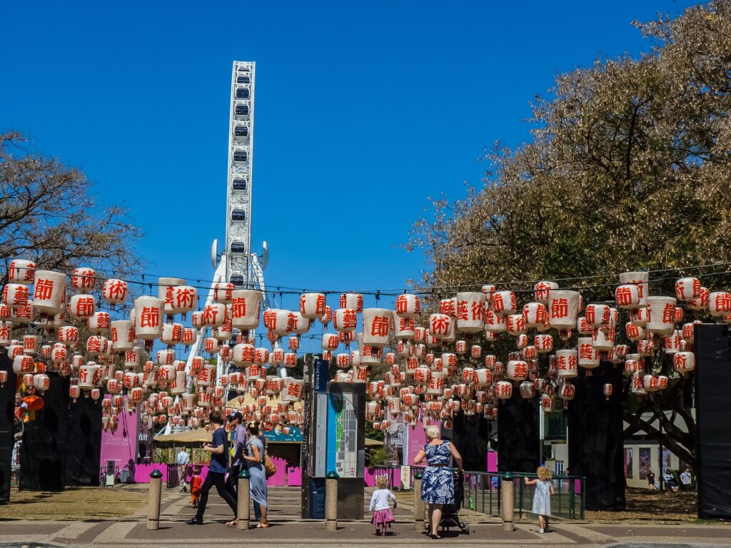 Lanterns hung in the South Bank Parklands during Brisbane Festival