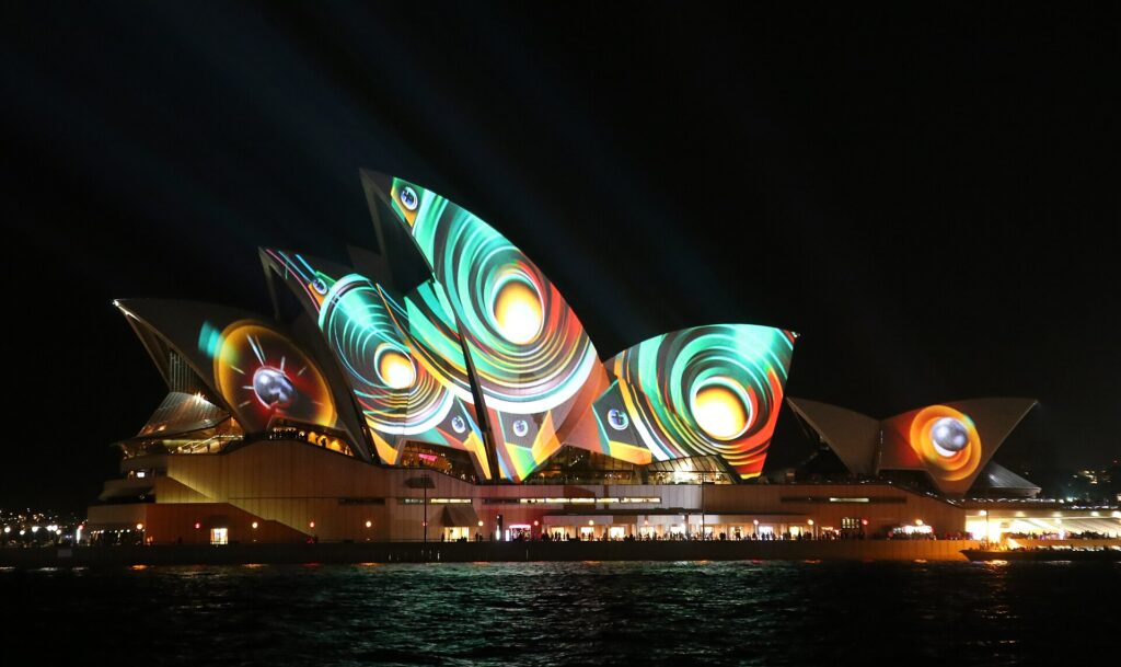 The Sydney Opera House sails lit during Vivid Sydney