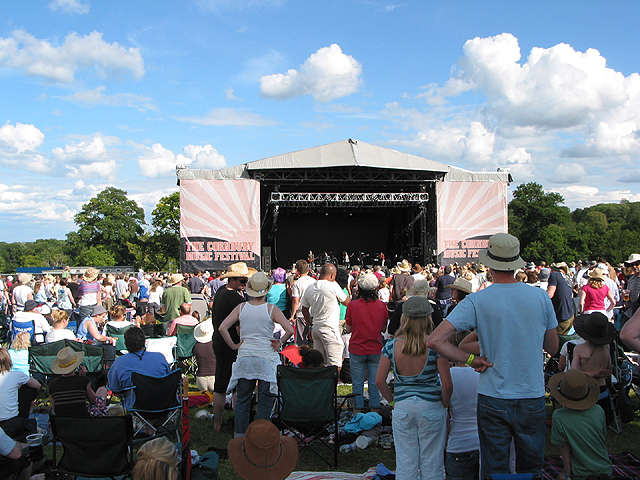 Crowd watching the main stage at the Cornbury Music Festival